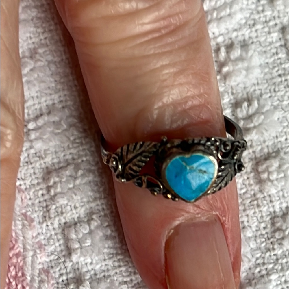 Vintage Silver Ring with Turquoise Heart